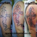 coverup kreutz Rosenkranz Oberarm Robbys Tattoo